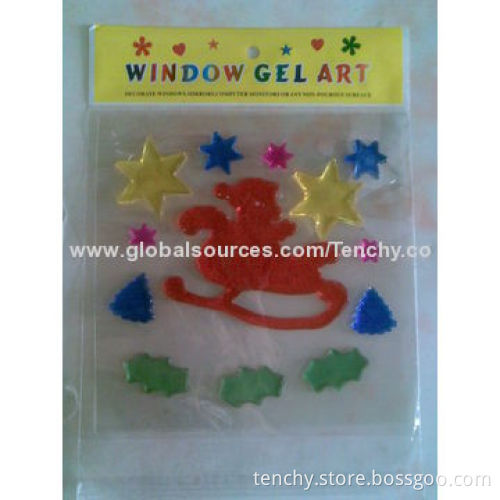 Christmas gel/jelly window sticker, TPR material self-adhesive, colorful/reusable/removable/washable